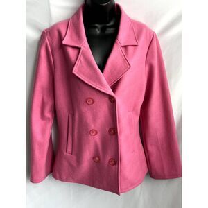 Split Wool Blend Barbiecore Pink Pea Coat Size M Barbie Elle Woods Jacket Blazer